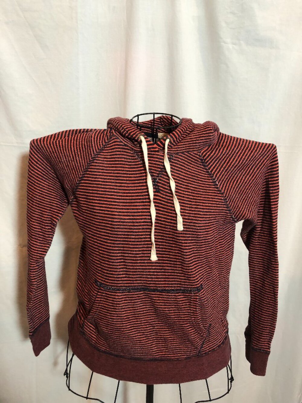 J Crew XS Red Striped Womens Hoodie 18" Pit to Pit